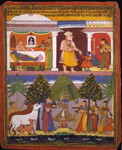 Scenes from the Childhood of Krishna, from a Sur Sagar Manuscript by   Manohar